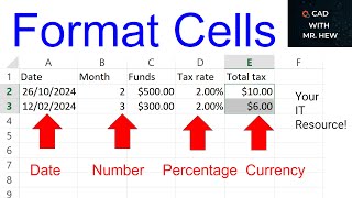 How to format cells  currency percentage number decimal place date Excel Microsoft [upl. by Assylem]