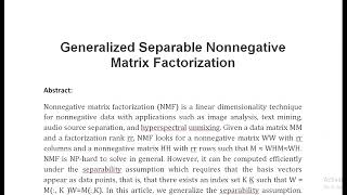 Generalized Separable Nonnegative Matrix Factorization [upl. by Paehpos122]