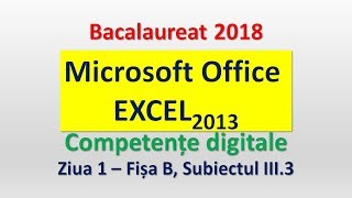 Excel 2013  Competente digitale 2018  Ziua 1 subiectul III3 [upl. by Noraf]