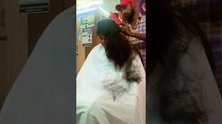 Girlfriend in barbershop on her boyfriends birthday shorts haircut [upl. by Gallard]