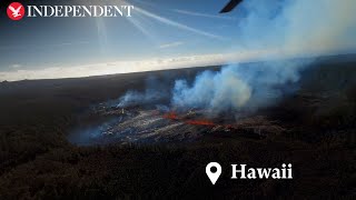 Aerial footage shows Hawaiis Kilauea volcano spewing lava [upl. by Ioved]