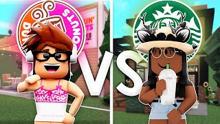 DUNKIN vs STARBUCKS BLOXBURG BUILD BATTLE [upl. by Dewees334]