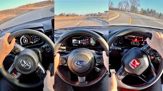 2023 GR Corolla vs BRZGR86 vs Civic Type R  What’s more fun POV Comparison [upl. by Flavian]