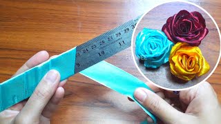 Amazing ribbon flower trick easy rose making with scale  ribbon rose flower craft ideas [upl. by Enneyehc]