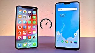 iPhone X iOS 12 vs OnePlus 6 Android P 90  Speed Test [upl. by Yenobe]