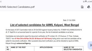 Aiims kalyani West bengal Result Declared 2024list of selected candidates aiims resultaiims [upl. by Kendy782]