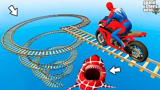 الأبطال الخارقين على القضبان دوامة قمع جسر  SPIDERMAN on Motorcycle in Spiral Bridge Stunt Ride [upl. by Rivard]