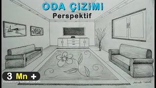 ODA ÇİZİMİ TEK NOKTALI PERSPEKTİF İÇ MEKAN ÇİZİMİ  HOW TO DRAW a ROOM WITH 1 POINT PERSPECTIVE [upl. by Ovatsug]