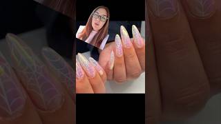 Nail Day  come with me to get pink chrome spiderweb Halloween nails halloweennails almondnails [upl. by Mairem]