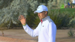 Jordan Spieth sinks a huge par saving putt at Waste Management [upl. by Edalb]