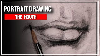 Portrait drawing  How to draw the Mouth with Charcoal pencil [upl. by Ahsienom273]