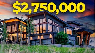 Inside a 2700000 Modern Mountain Inspired Acreage in Silverhorn  Bearspaw Calgary Mansion Tour [upl. by Trinatte]