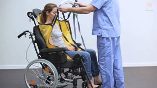 Guldmann Sling Instruction Basic High Sling onoff in wheelchair [upl. by Strait]