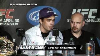 UFC 129 Lyoto Machida Explains Front Kick [upl. by Eralcyram]