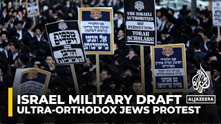 Thousands of ultraOrthodox Jewish men protest having to serve in Israeli military [upl. by Renae]