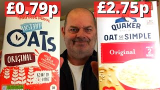 Aldi Instant Oats £079p Vs Quaker Oats £275p [upl. by Florette53]