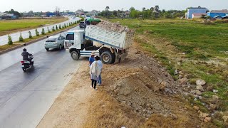 Excellent Technique Operated filling Flooded land Next to the road Use Dozer MITSUBISHI amp Dump Truck [upl. by Joshi]