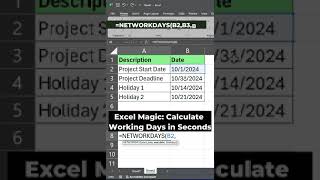 Excel Magic Calculate Working Days Instantly excel excelfunction shorts [upl. by Yatzeck]