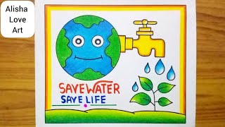 World Water Day Drawing  World Environment poster drawing Save Water Save Life Drawing Save Water [upl. by Crandale]