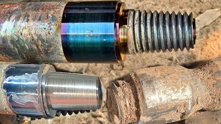 An incredible repairing process of broken thread  How to make thread in metal rod  Heavy wheels [upl. by Carolee999]