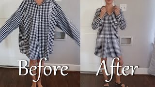 How to turn a large button down shirt into a fitted casual dress [upl. by Birk352]