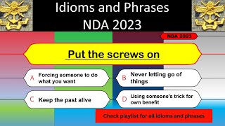 Idioms and phrases asked in NDA exams  Put the screws on [upl. by Mlehliw]