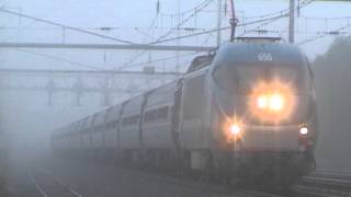 Amtrak Acela and SEPTA in the fog July 2003 [upl. by Owena929]