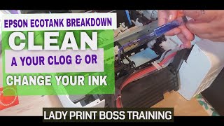 EPSON ET2720 PRINTHEAD CLEANING amp CHANGE SUBLIMATION INK [upl. by Yrgoerg459]