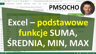 EXCEL  Podstawowe funkcje SUMA ŚREDNIA MIN MAX [upl. by Ytsihc]