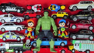 Hulk with Lots of Diecast Cars Ambulance Police Car Fire Truck and All [upl. by Okajima]