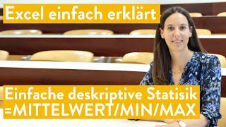 Excel einfach erklärt Einfache deskriptive Statistik  MITTELWERTMINMAXANZAHL 2021 [upl. by Ahseya]