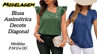 Como fazer molde BLUSA FEMININA GOLA E DECOTE DIAGONAL [upl. by Cavuoto]