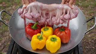 Fried Chitlins Recipe  Chitterlings and Bell Pepper Recipe  How to Cook Chitterlings in my Village [upl. by Eninnaj576]