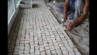 Hand made cobblestone cut and Portuguese pavement laying techniques Roc2c [upl. by Higgins]