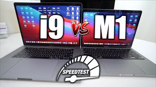 MacBook Pro M1 vs MacBook Pro i9  Speed Test Review [upl. by Kcinomod]