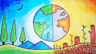 How to draw world environment day postereasy nature drawing 🌍 [upl. by Ardnnek]