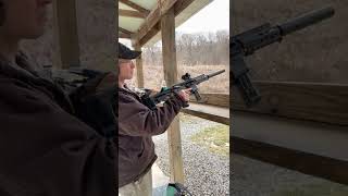 Shooting his CMMG Banshee 9mm ARPistol with Quiet Bore Suppressor Shorts [upl. by Humphrey]