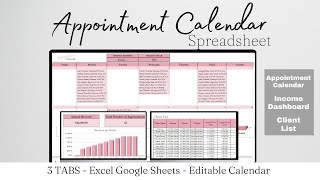 Appointment Calendar Excel Template Spreadsheet Appointment Booking Google Sheets Calendar Business [upl. by Losse]