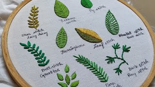 Hand Embroidery Basics for Beginners  10 Different Leaves Ideas [upl. by Xila]