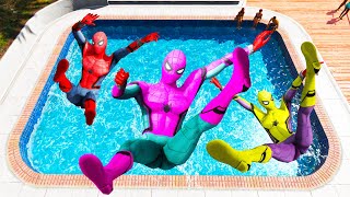 GTA 5 Water Ragdolls Pink Spiderman vs Yellow amp Red Spiderman JumpsFails Euphoria Physics 1 [upl. by Aronaele]