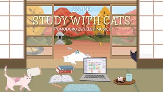 Study with Cats 🍁 Pomodoro Timer 255 x Animation  Lofi  Autumn Study Sessions in Garden View Room [upl. by Irrak]