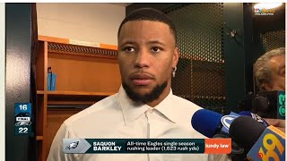 Saquon Barkley shares his emotions after breaking LeSean McCoys Eagles rushing record [upl. by Annas894]