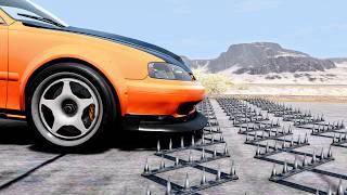 Massive Spike Strip Pileup Car Crashes 120 – BeamNG Drive  CrashBoomPunk [upl. by Yeslah]