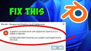 How to Fix Blender Unsupported Graphics CardDriver Supports for Opengl 43 or Higher Error Fixed ✅ [upl. by Oidgime729]