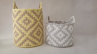 Część 1 z 4 Kosz na szydełku w romby  tshirt yarn Bobilon Diamond crochet basket [upl. by Eniretak663]