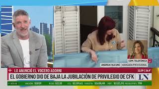 El Gobierno dio de baja la jubilación de privilegio de CFK lo anunció el vocero Adorni [upl. by Peppard]