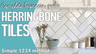 How to lay Herringbone Tiles Pattern using White Subway Tiles  Chevron Wall Tile Kitchen Backsplash [upl. by Solohcin]