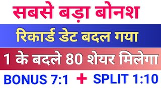 रिकार्ड डेट बदल गया 😱 BONUS 71 SPLIT 110◾ bonus share latest news ◾ sunshine capital [upl. by Aicelav316]