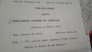 BA 3rd sem education question paper Jammu University UG  course no UEDTC  301 [upl. by Anayeek]