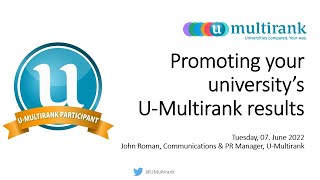 UMultirank webinar Promoting your university results 2022 [upl. by Ocirne]